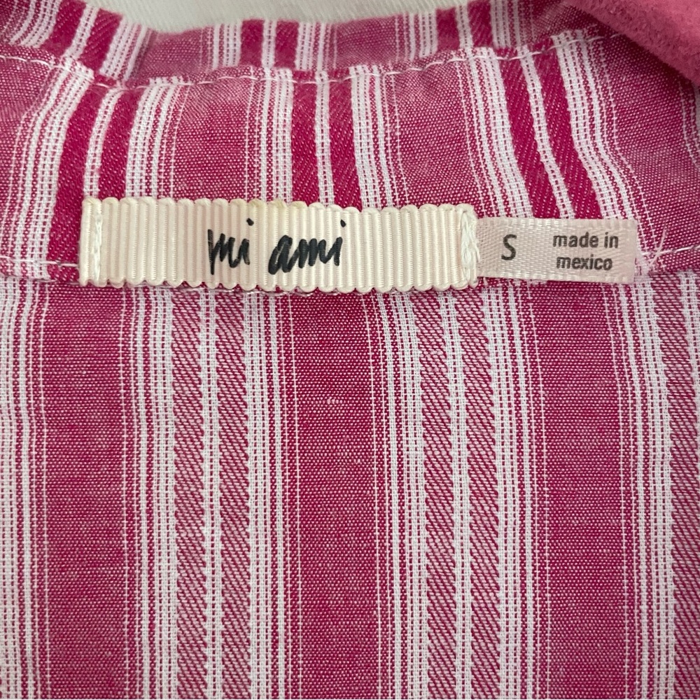 Striped Pink Tie-Front Women's Top - Picture 3 of 8